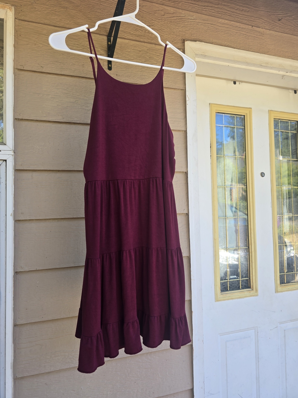 Ayla Women's Tiered Spaghetti Strap Midi Dress - Wine - Size Medium